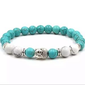 Buddha Stone Bracelet - Turquoise and White beads